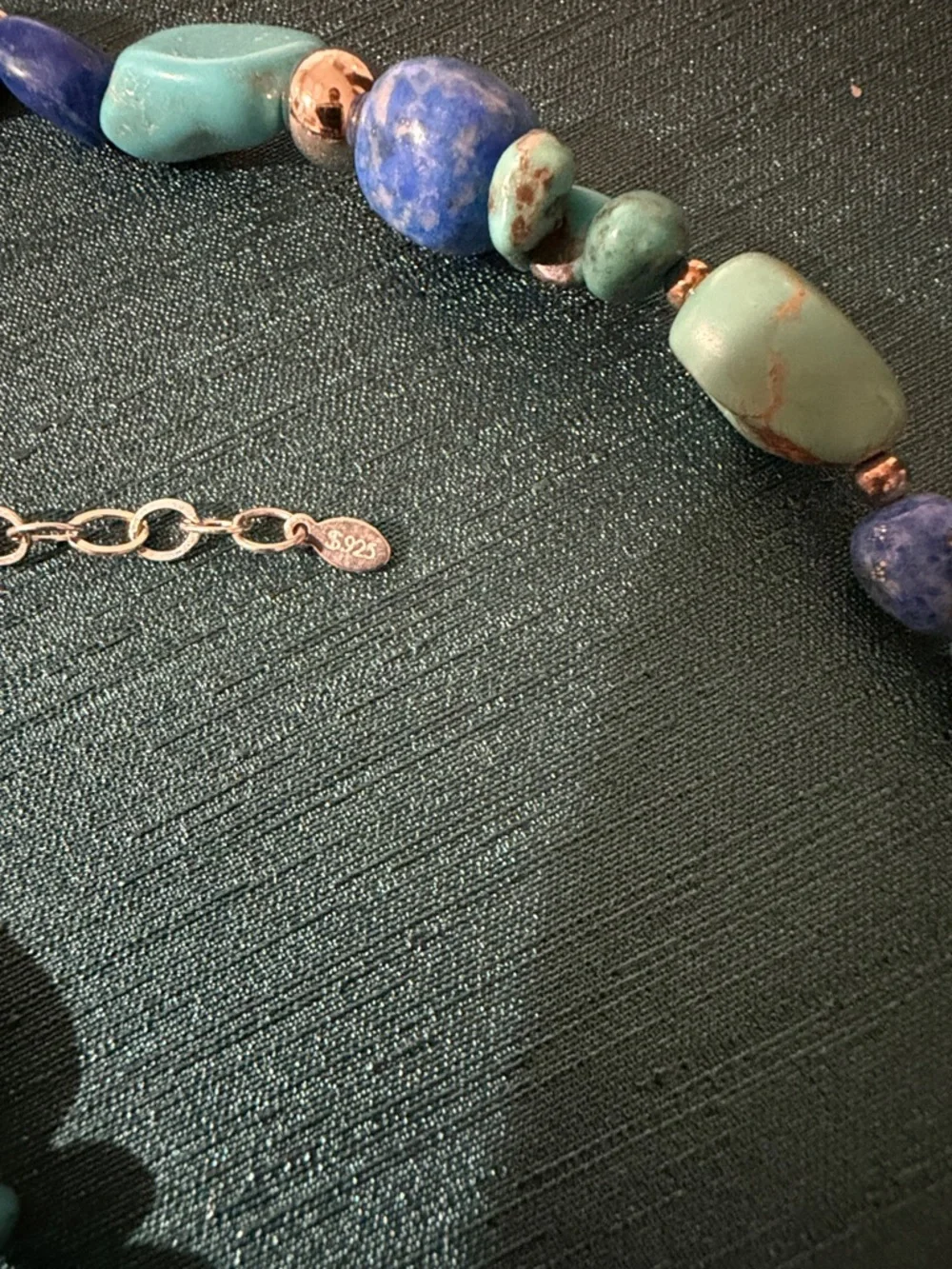 Turquoise Danim Lapis Sterling Silver Beaded Women's Necklace & Stretch Bracelet - Picture 3 of 4